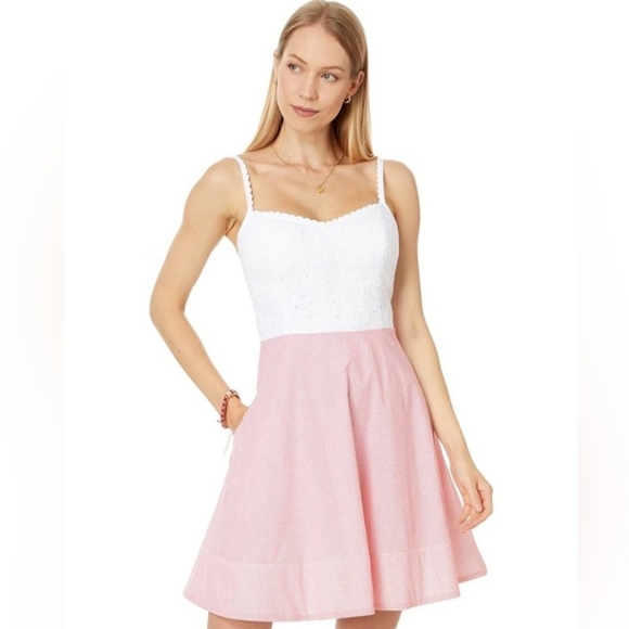 Lilly Pulitzer Winslow Eyelet Dress Red Seaside Stripe Size 12 - Picture 2 of 7